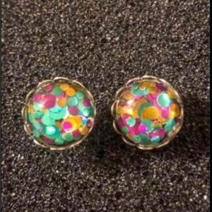 Multicolored Glitter Silver Stud Earrings